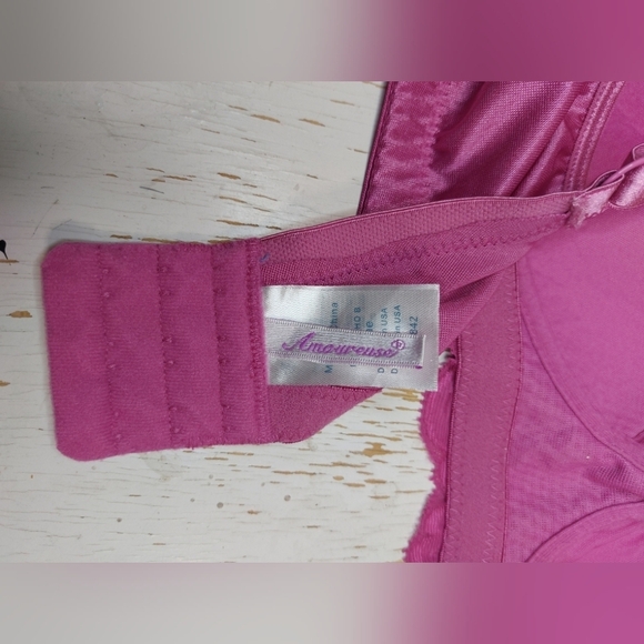 Amoureuse Bra Size 44C Pink Floral Lace Semi Sheer Wireless Back Closure Cami - Picture 6 of 12
